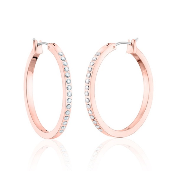 Swarovski Crystal Outside Hoop Rose Gold Earrings - Picture 3 of 10
